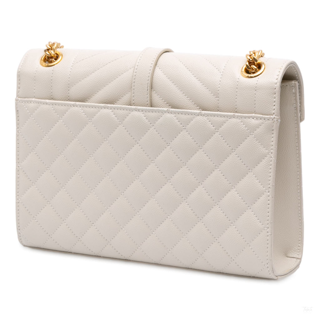 Second hand Saint Laurent Envelope Medium Embossed Grained Leather 2 - Ways Envelope Bag White - Tabita Bags