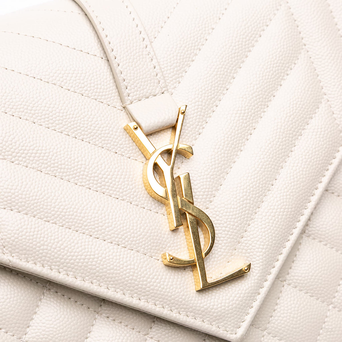 Second hand Saint Laurent Envelope Medium Embossed Grained Leather 2 - Ways Envelope Bag White - Tabita Bags
