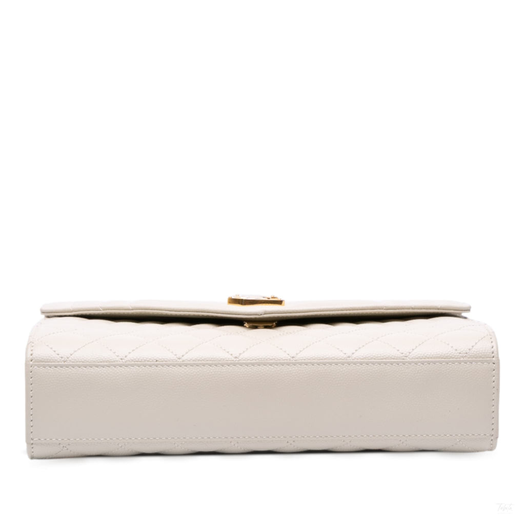 Second hand Saint Laurent Envelope Medium Embossed Grained Leather 2 - Ways Envelope Bag White - Tabita Bags
