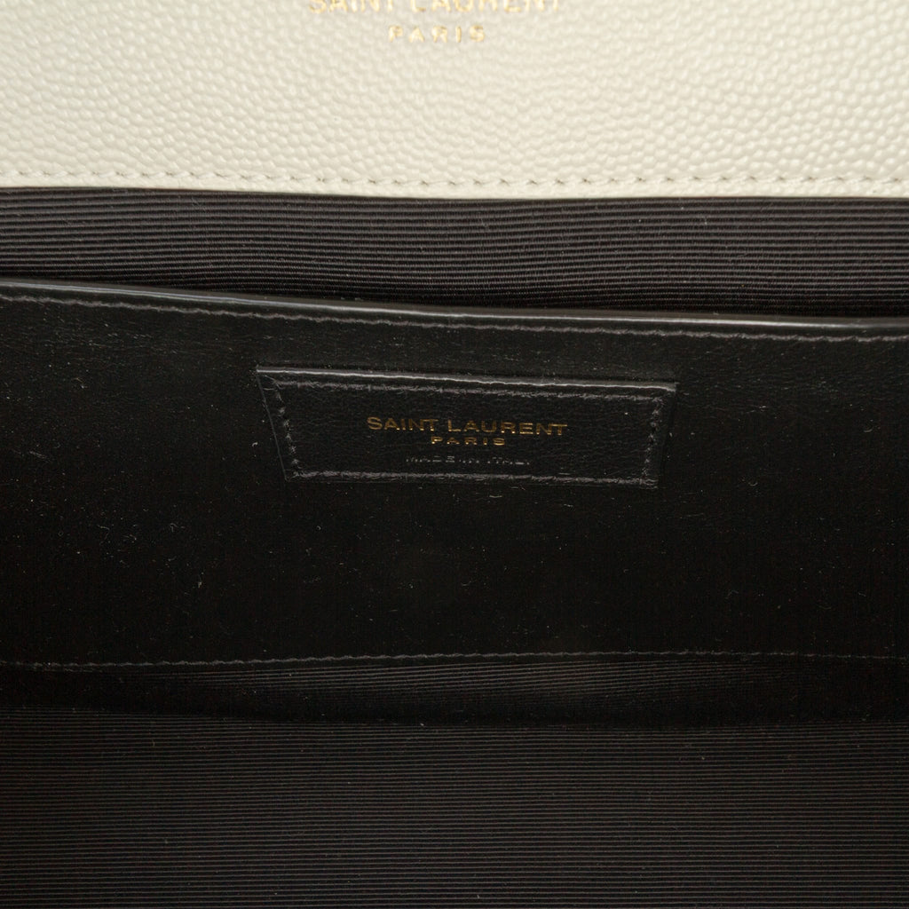 Second hand Saint Laurent Envelope Medium Embossed Grained Leather 2 - Ways Envelope Bag White - Tabita Bags