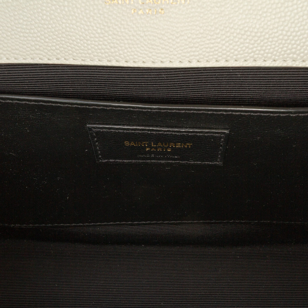 Second hand Saint Laurent Envelope Medium Embossed Grained Leather 2 - Ways Envelope Bag White - Tabita Bags
