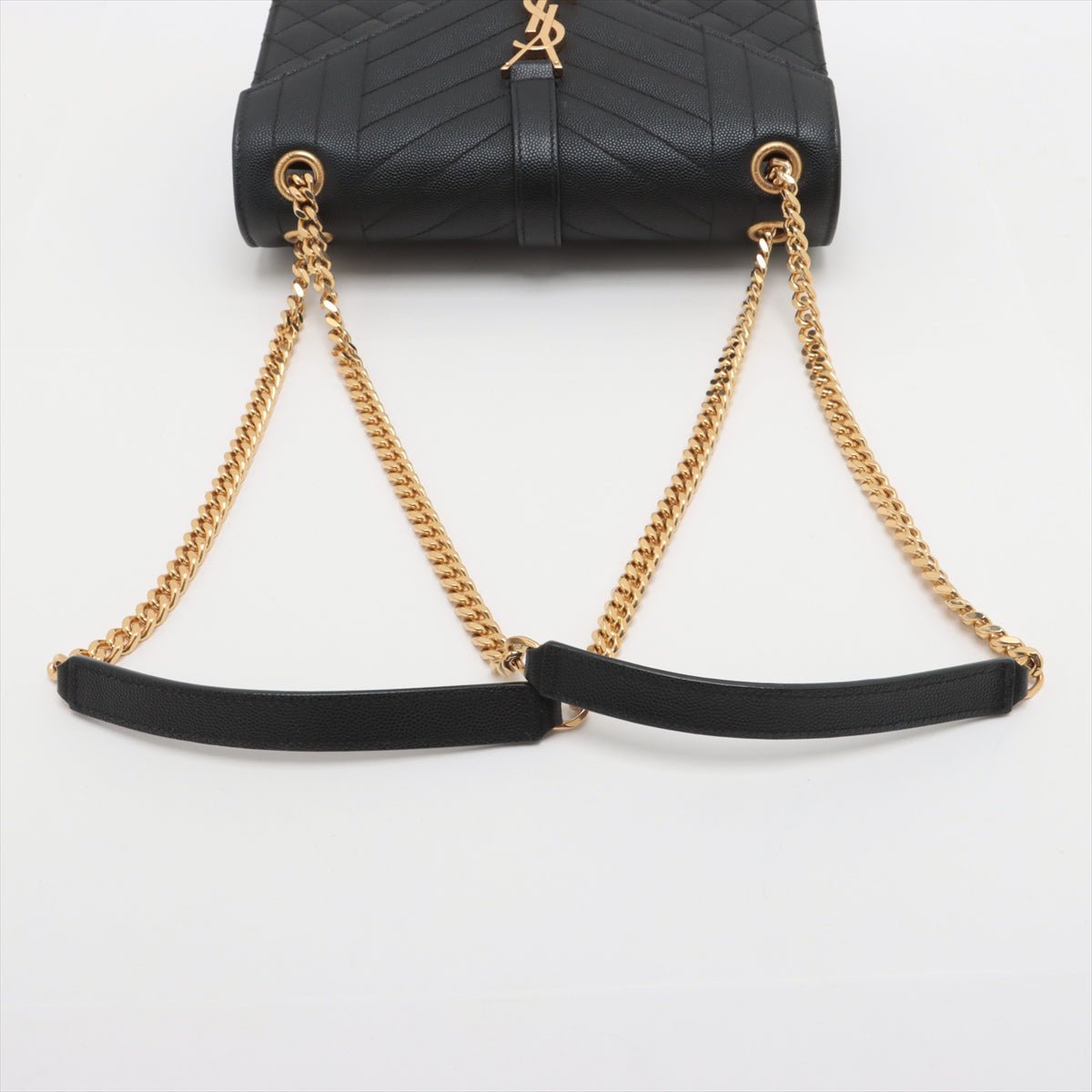Second hand Saint Laurent Envelope Medium Grained Calfskin Leather Flap Crossbody Black - Tabita Bags