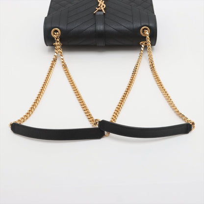 Second hand Saint Laurent Envelope Medium Grained Calfskin Leather Flap Crossbody Black - Tabita Bags