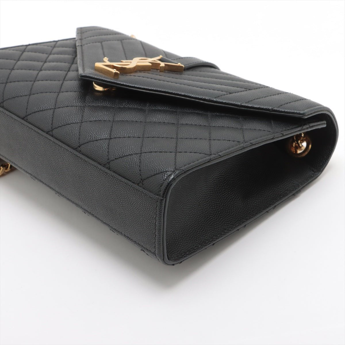 Second hand Saint Laurent Envelope Medium Grained Calfskin Leather Flap Crossbody Black - Tabita Bags