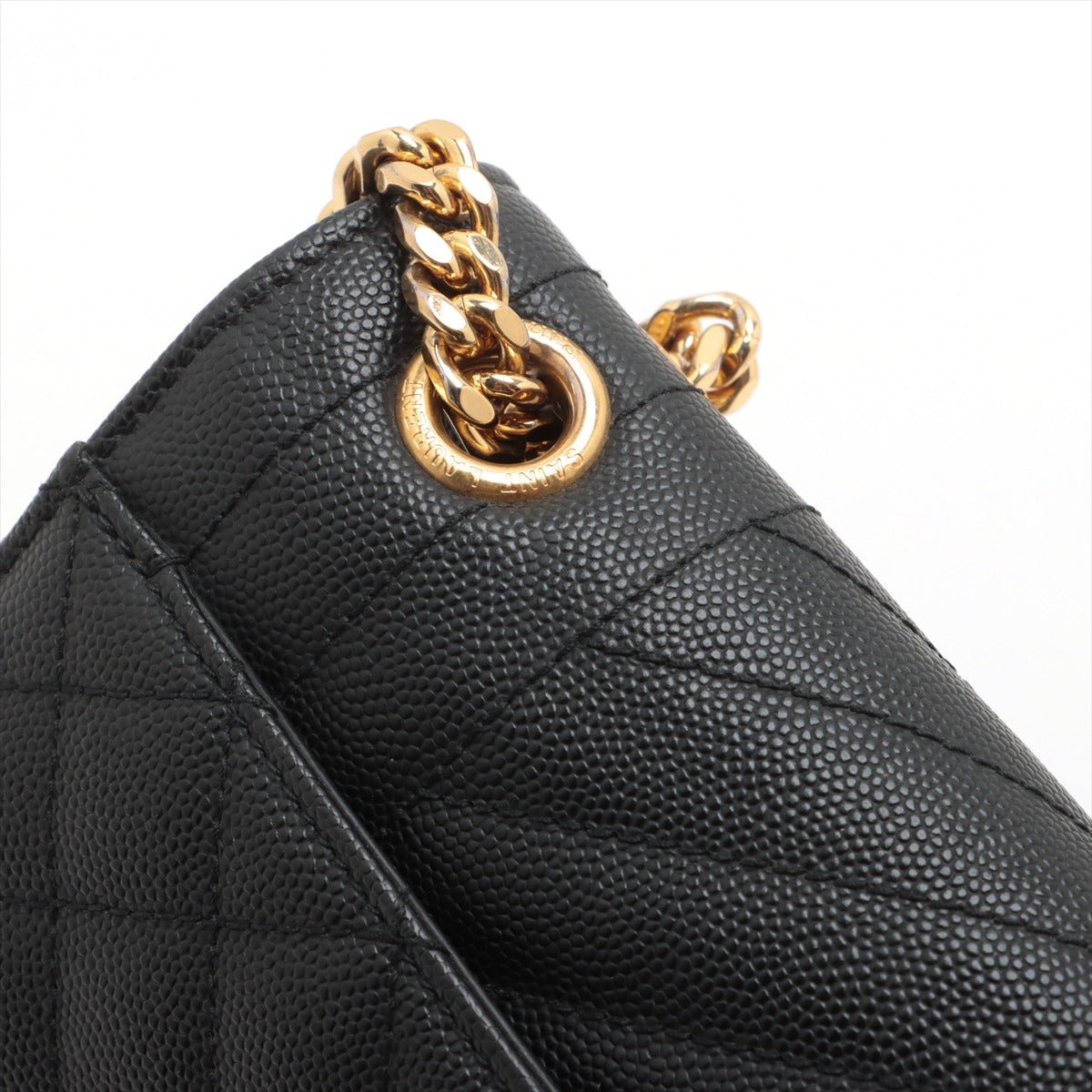 Second hand Saint Laurent Envelope Medium Grained Calfskin Leather Flap Crossbody Black - Tabita Bags