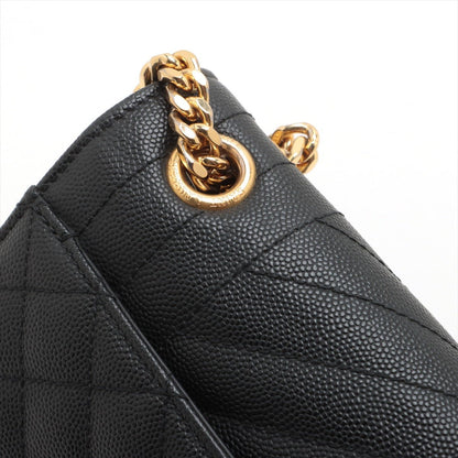 Second hand Saint Laurent Envelope Medium Grained Calfskin Leather Flap Crossbody Black - Tabita Bags