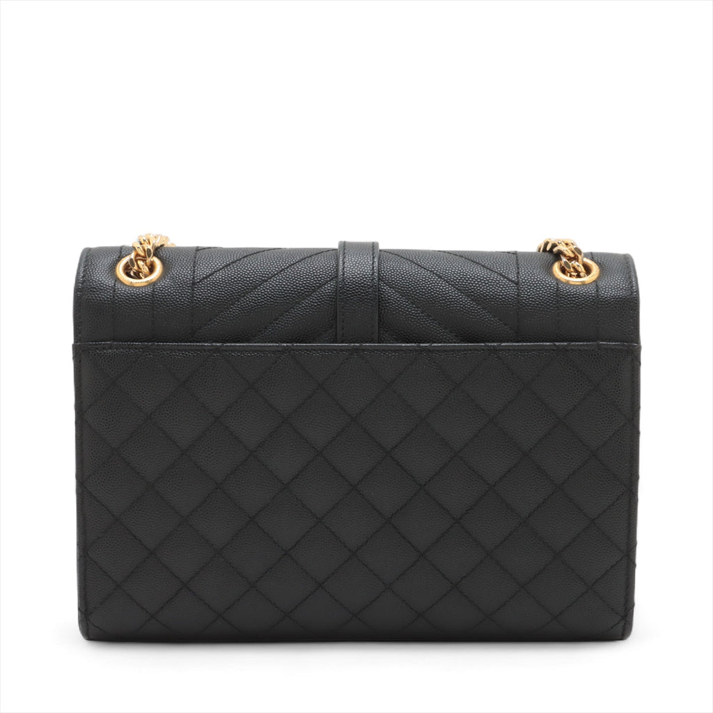 Second hand Saint Laurent Envelope Medium Grained Calfskin Leather Flap Crossbody Black - Tabita Bags