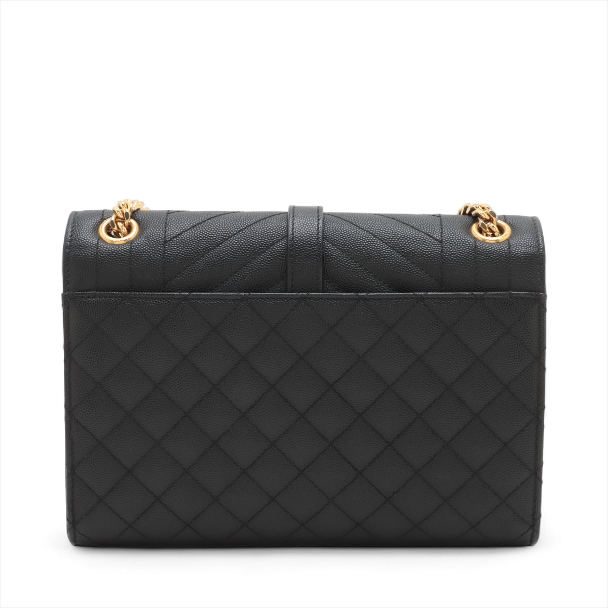 Second hand Saint Laurent Envelope Medium Grained Calfskin Leather Flap Crossbody Black - Tabita Bags