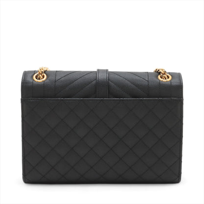 Second hand Saint Laurent Envelope Medium Grained Calfskin Leather Flap Crossbody Black - Tabita Bags