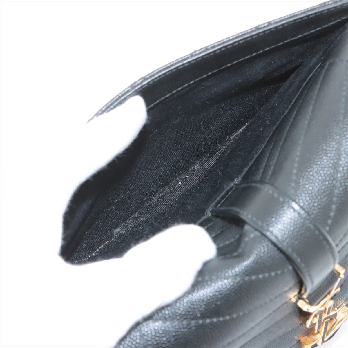 Second hand Saint Laurent Envelope Medium Grained Calfskin Leather Flap Crossbody Black - Tabita Bags