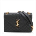 Second hand Saint Laurent Envelope Medium Grained Calfskin Leather Flap Crossbody Black - Tabita Bags