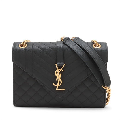 Second hand Saint Laurent Envelope Medium Grained Calfskin Leather Flap Crossbody Black - Tabita Bags