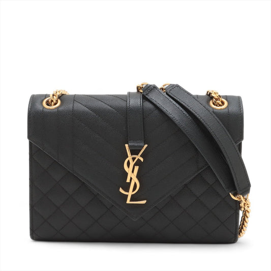 Second hand Saint Laurent Envelope Medium Grained Calfskin Leather Flap Crossbody Black - Tabita Bags