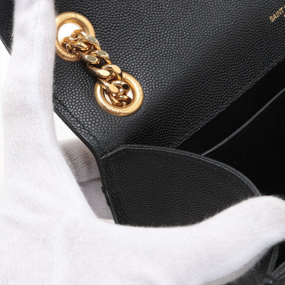 Second hand Saint Laurent Envelope Medium Grained Calfskin Leather Flap Crossbody Black - Tabita Bags