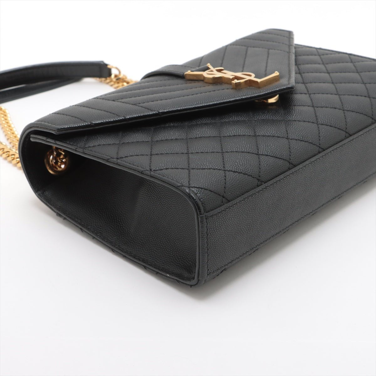 Second hand Saint Laurent Envelope Medium Grained Calfskin Leather Flap Crossbody Black - Tabita Bags
