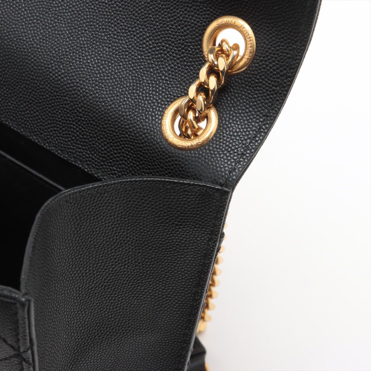 Second hand Saint Laurent Envelope Medium Grained Calfskin Leather Flap Crossbody Black - Tabita Bags