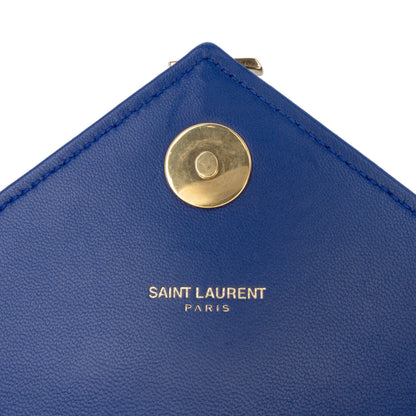 Second hand Saint Laurent Envelope Medium Lambskin Leather Embossed Shoulder Bag Blue - Tabita Bags