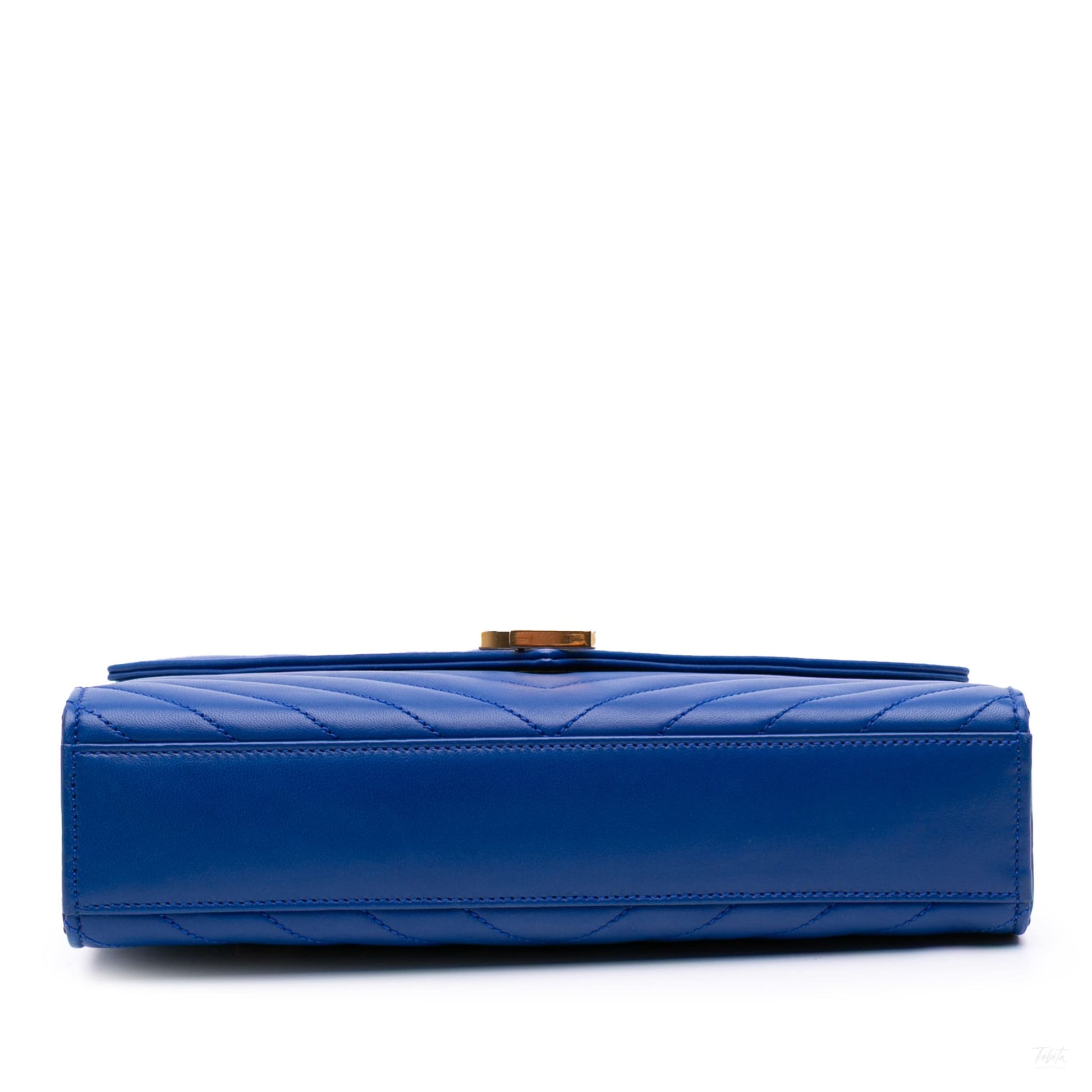 Second hand Saint Laurent Envelope Medium Lambskin Leather Embossed Shoulder Bag Blue - Tabita Bags