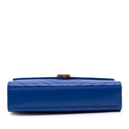 Second hand Saint Laurent Envelope Medium Lambskin Leather Embossed Shoulder Bag Blue - Tabita Bags