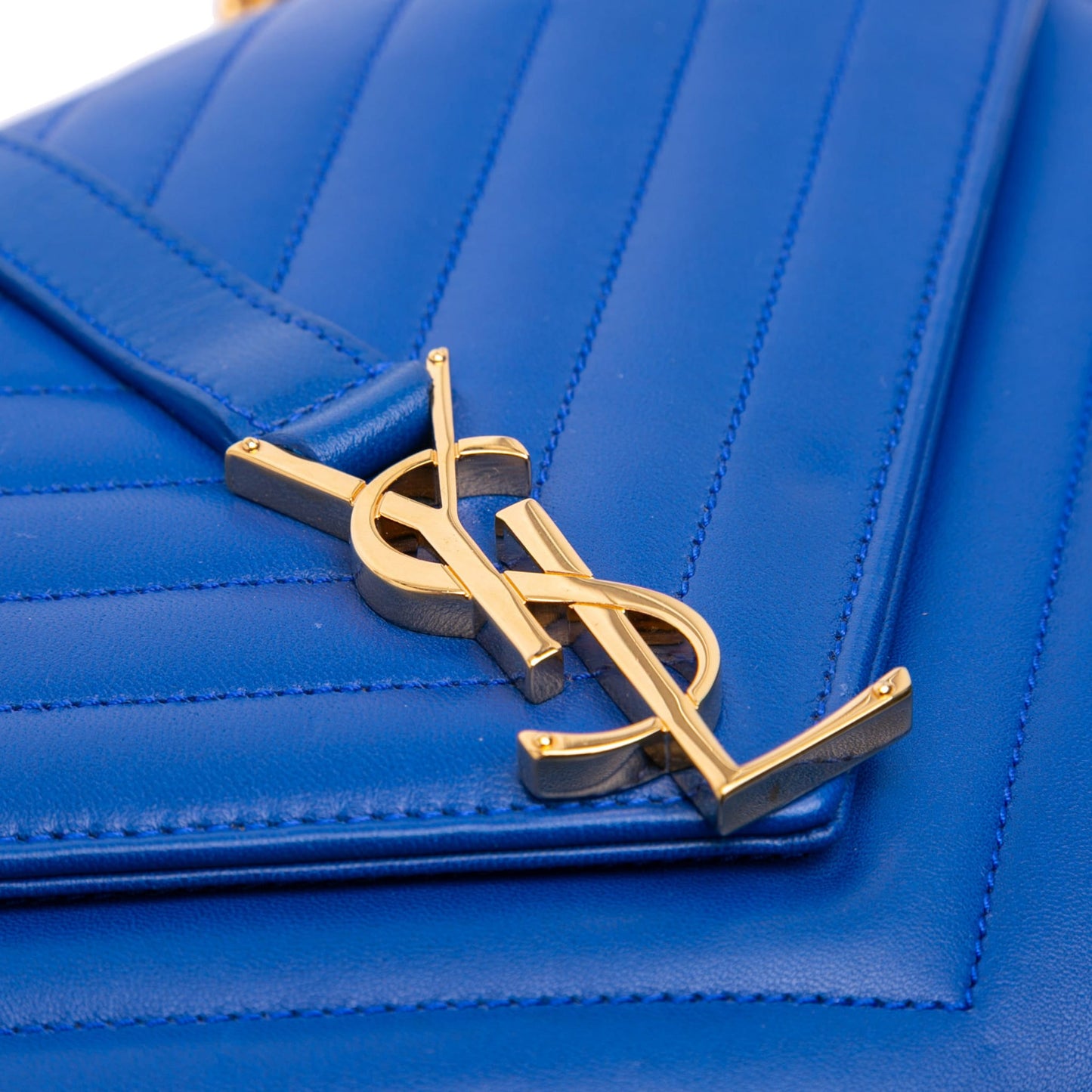 Second hand Saint Laurent Envelope Medium Lambskin Leather Embossed Shoulder Bag Blue - Tabita Bags