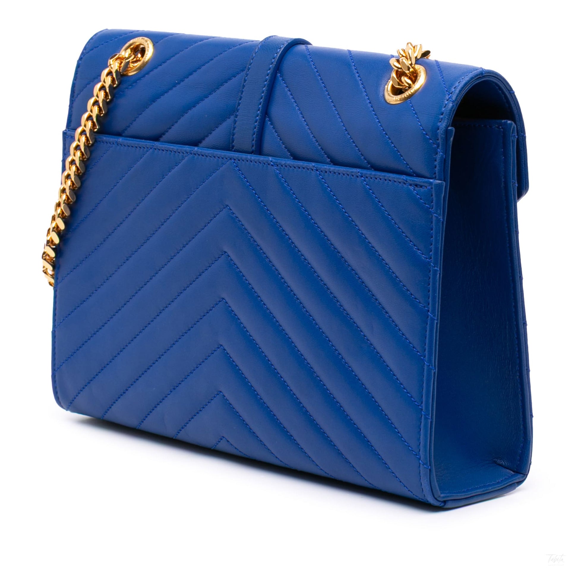 Second hand Saint Laurent Envelope Medium Lambskin Leather Embossed Shoulder Bag Blue - Tabita Bags