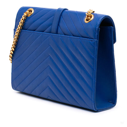 Second hand Saint Laurent Envelope Medium Lambskin Leather Embossed Shoulder Bag Blue - Tabita Bags