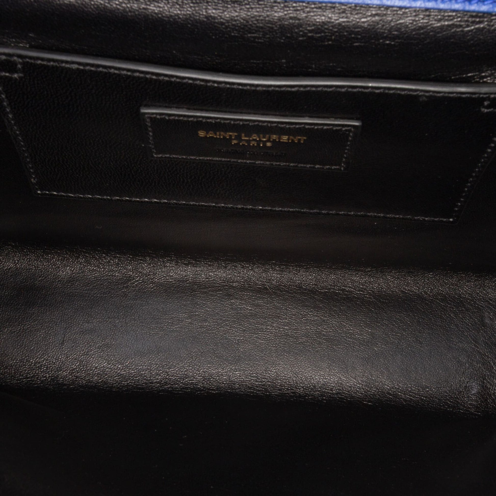 Second hand Saint Laurent Envelope Medium Lambskin Leather Embossed Shoulder Bag Blue - Tabita Bags