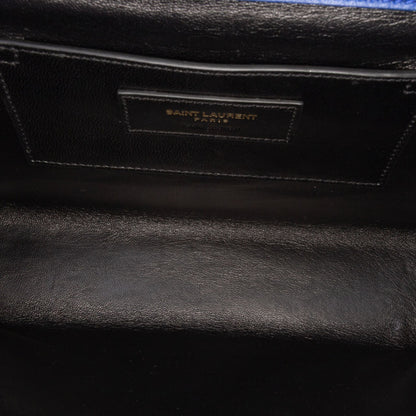 Second hand Saint Laurent Envelope Medium Lambskin Leather Embossed Shoulder Bag Blue - Tabita Bags