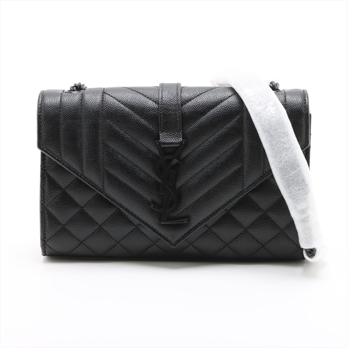 Second hand Saint Laurent Envelope Small Leather Chevron Quilted Shoulder Bag Black - Tabita Bags