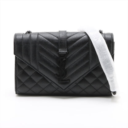 Second hand Saint Laurent Envelope Small Leather Chevron Quilted Shoulder Bag Black - Tabita Bags