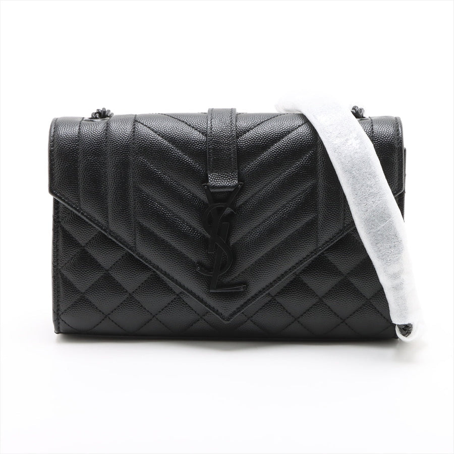Second hand Saint Laurent Envelope Small Leather Chevron Quilted Shoulder Bag Black - Tabita Bags