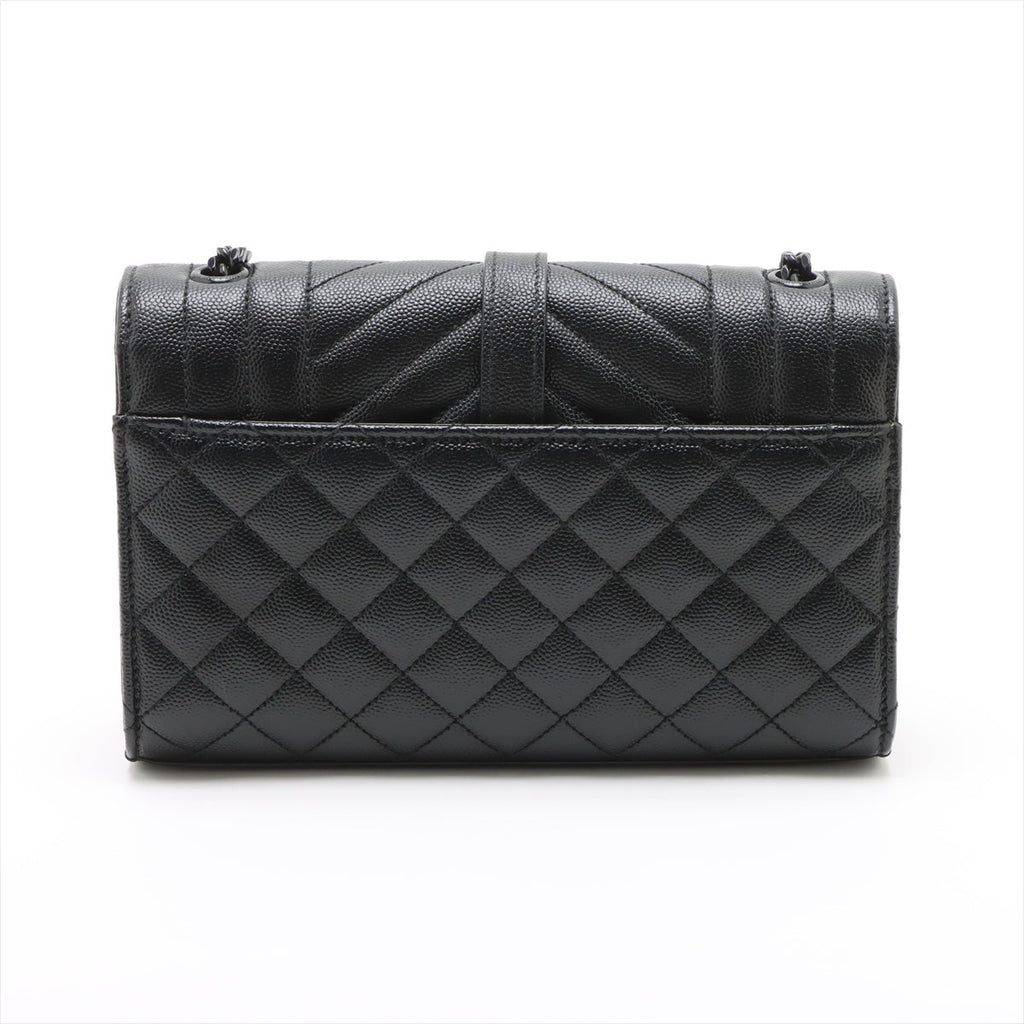 Second hand Saint Laurent Envelope Small Leather Chevron Quilted Shoulder Bag Black - Tabita Bags