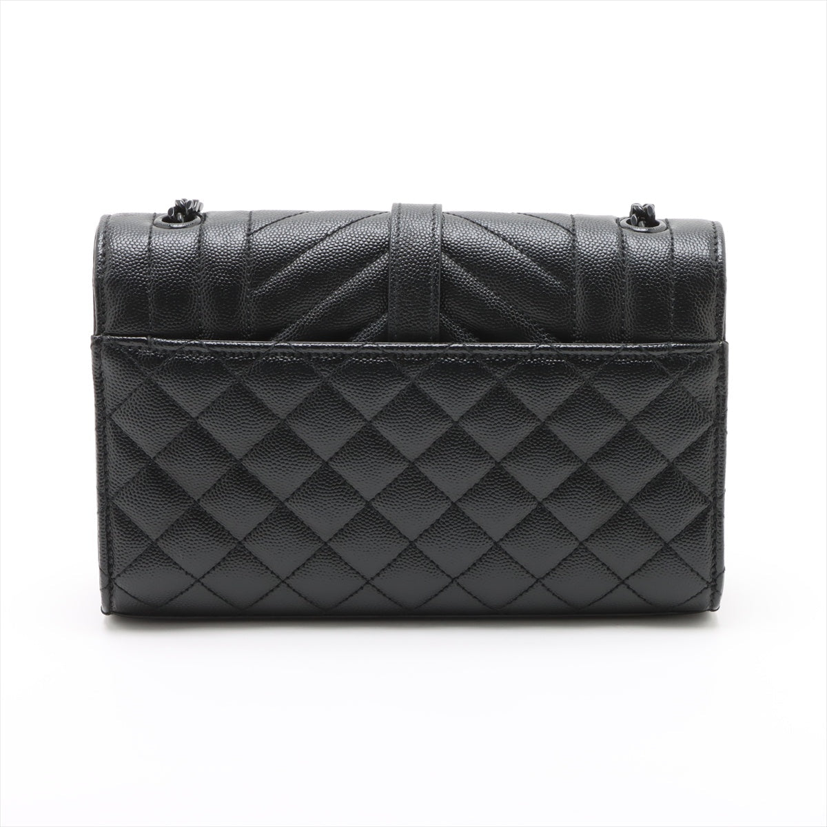 Second hand Saint Laurent Envelope Small Leather Chevron Quilted Shoulder Bag Black - Tabita Bags