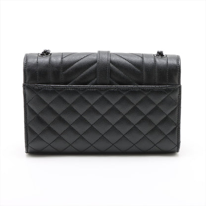 Second hand Saint Laurent Envelope Small Leather Chevron Quilted Shoulder Bag Black - Tabita Bags