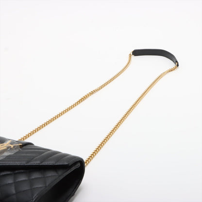 Second hand Saint Laurent Envelope Small Leather Chevron Quilted Shoulder Bag Black - Tabita Bags