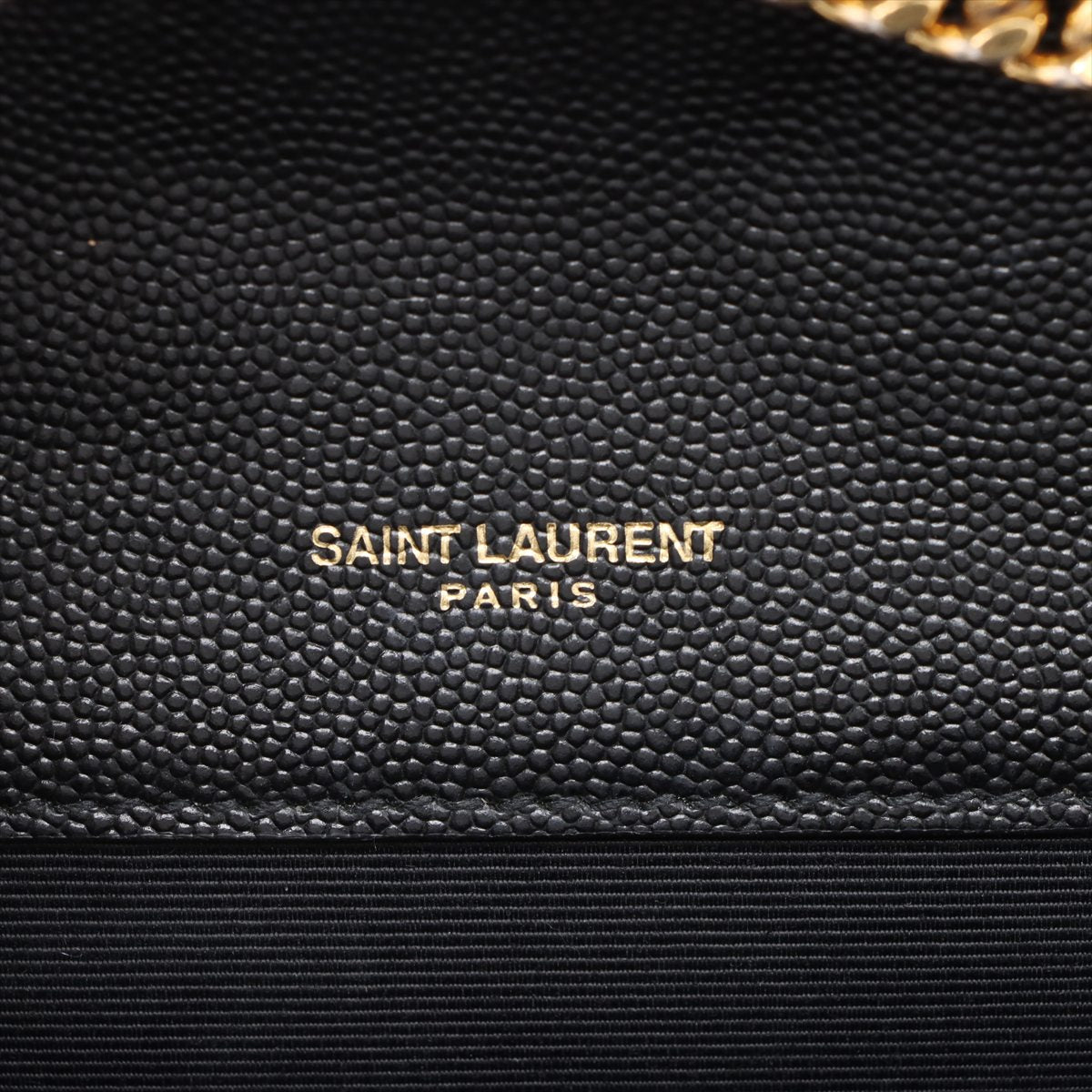 Second hand Saint Laurent Envelope Small Leather Chevron Quilted Shoulder Bag Black - Tabita Bags