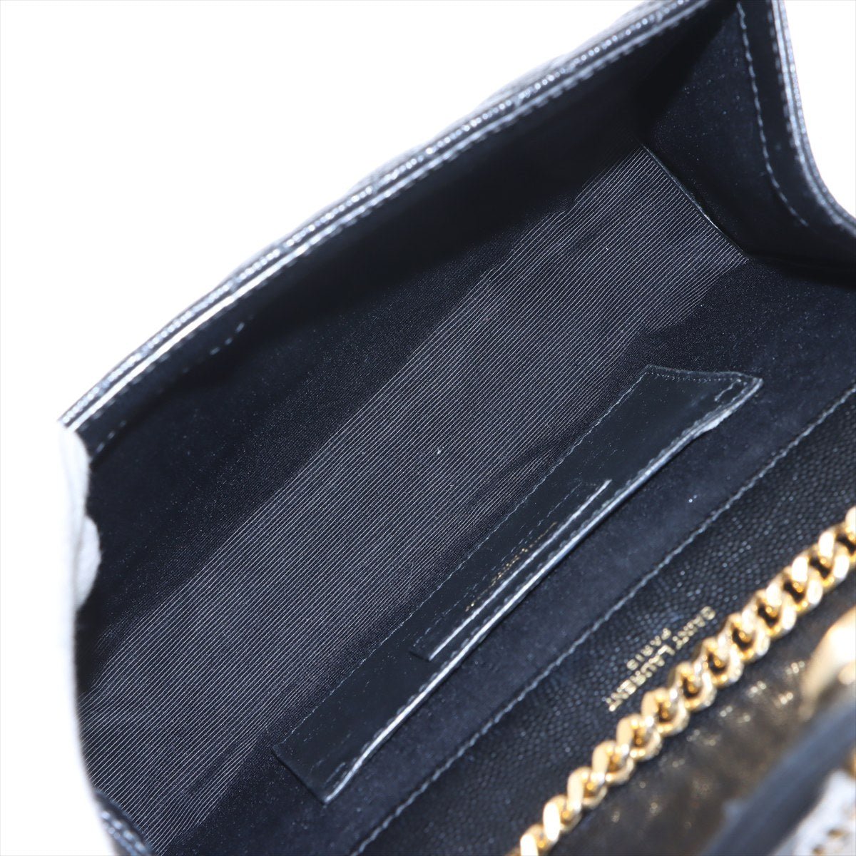 Second hand Saint Laurent Envelope Small Leather Chevron Quilted Shoulder Bag Black - Tabita Bags