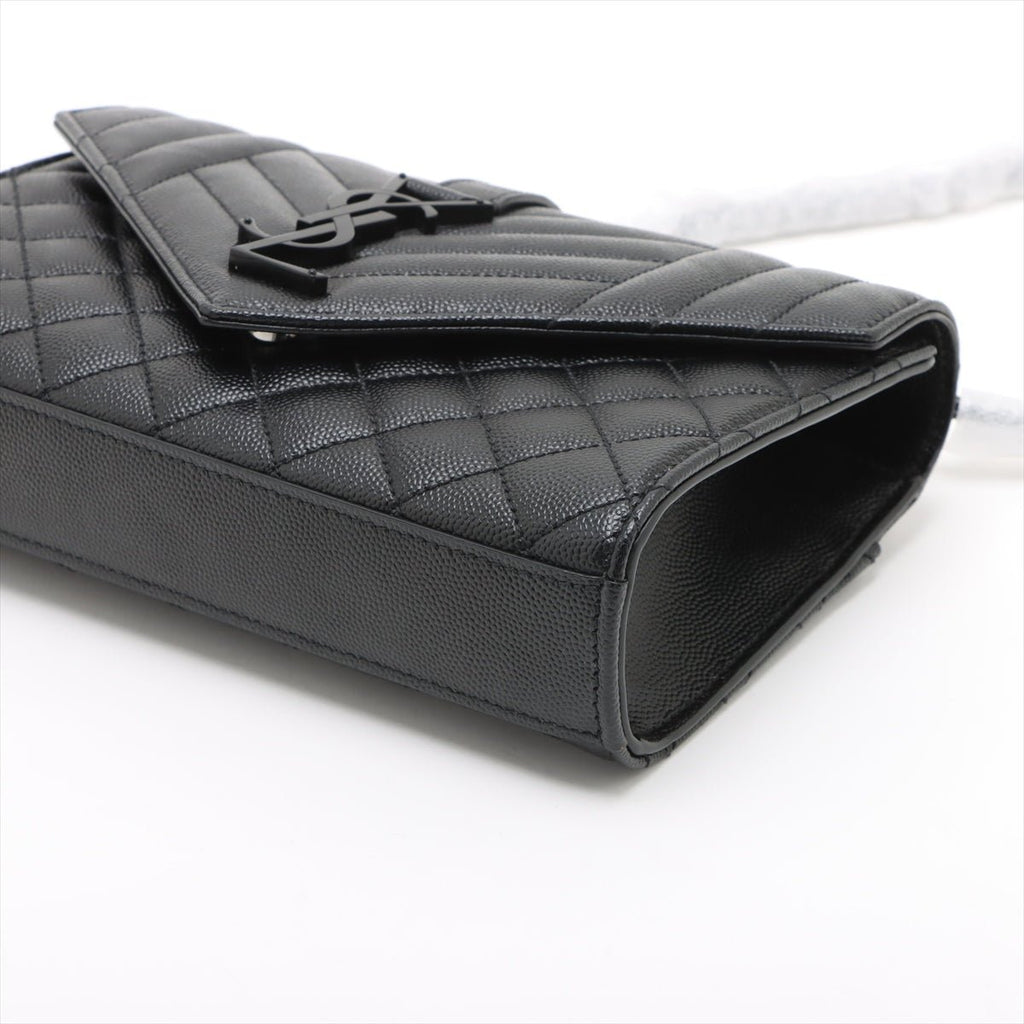 Second hand Saint Laurent Envelope Small Leather Chevron Quilted Shoulder Bag Black - Tabita Bags