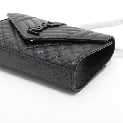 Second hand Saint Laurent Envelope Small Leather Chevron Quilted Shoulder Bag Black - Tabita Bags