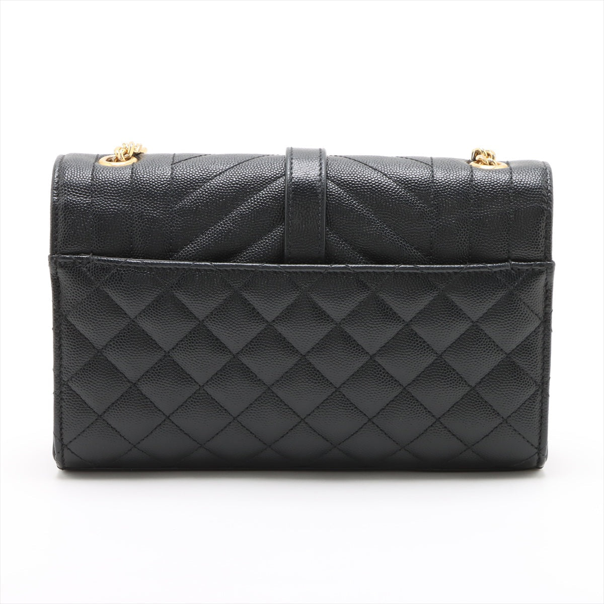 Second hand Saint Laurent Envelope Small Leather Chevron Quilted Shoulder Bag Black - Tabita Bags