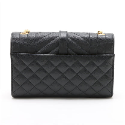 Second hand Saint Laurent Envelope Small Leather Chevron Quilted Shoulder Bag Black - Tabita Bags