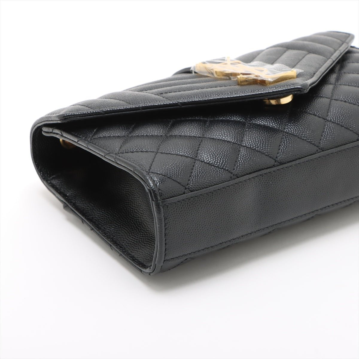 Second hand Saint Laurent Envelope Small Leather Chevron Quilted Shoulder Bag Black - Tabita Bags