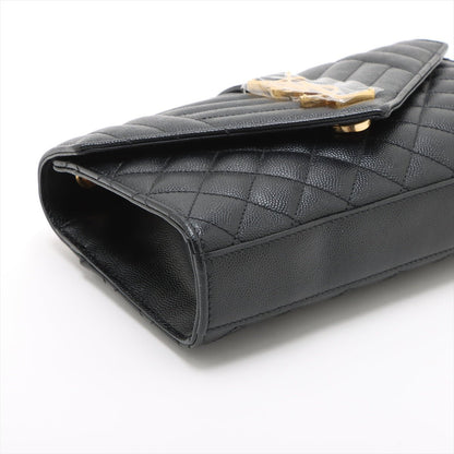 Second hand Saint Laurent Envelope Small Leather Chevron Quilted Shoulder Bag Black - Tabita Bags