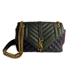 Second hand Saint Laurent Envelope Small Leather Chevron Quilted Shoulder Bag Tricolor - Tabita Bags