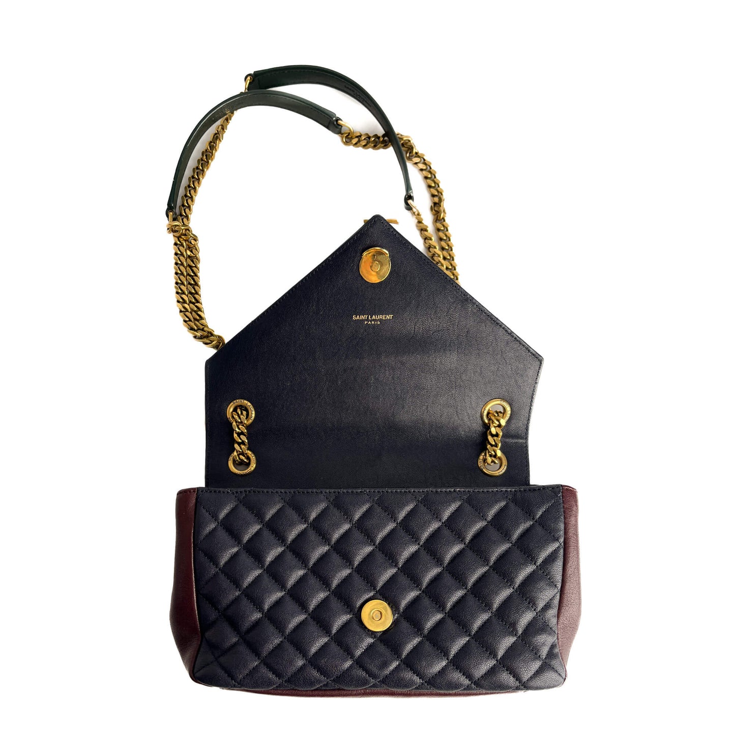 Second hand Saint Laurent Envelope Small Leather Chevron Quilted Shoulder Bag Tricolor - Tabita Bags