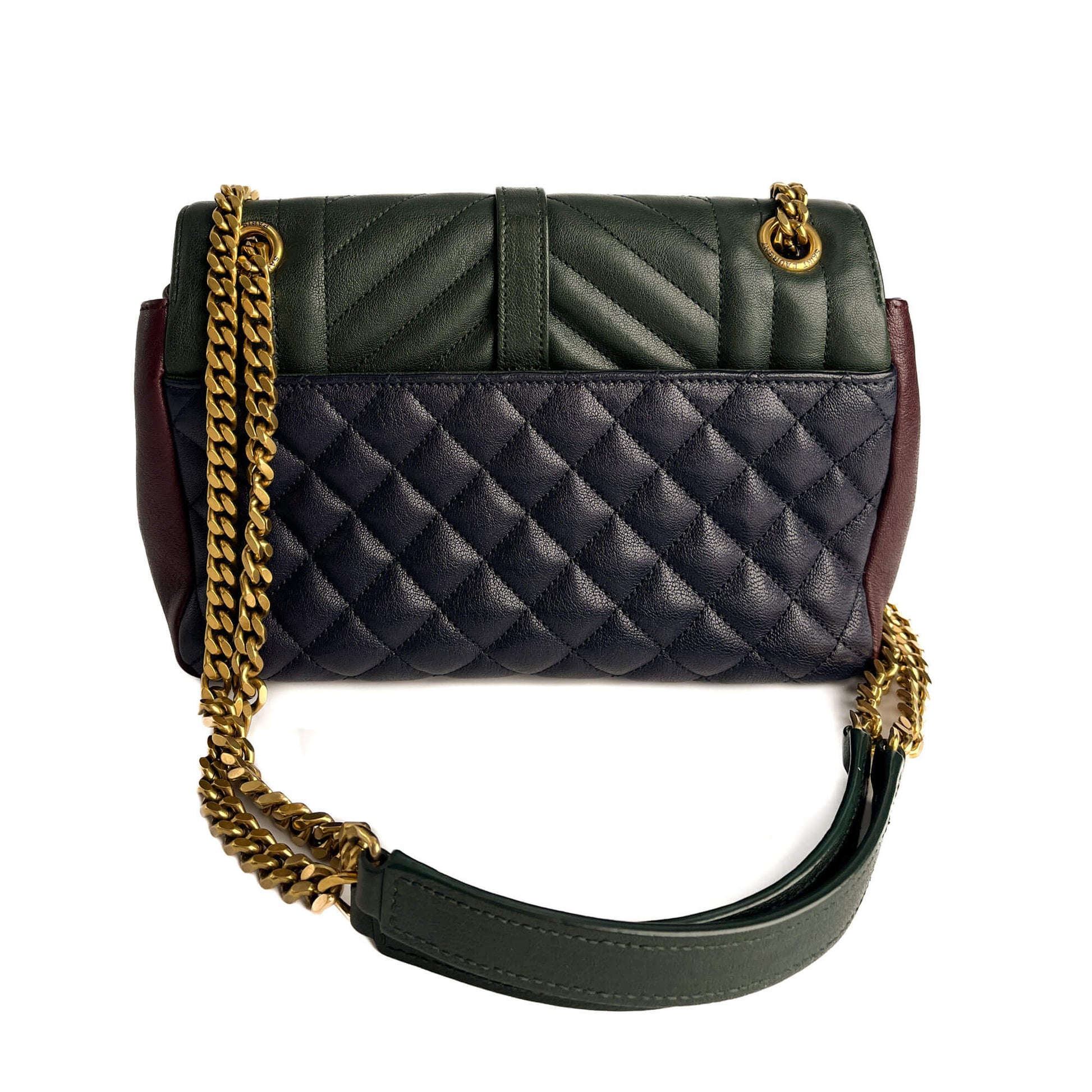 Second hand Saint Laurent Envelope Small Leather Chevron Quilted Shoulder Bag Tricolor - Tabita Bags
