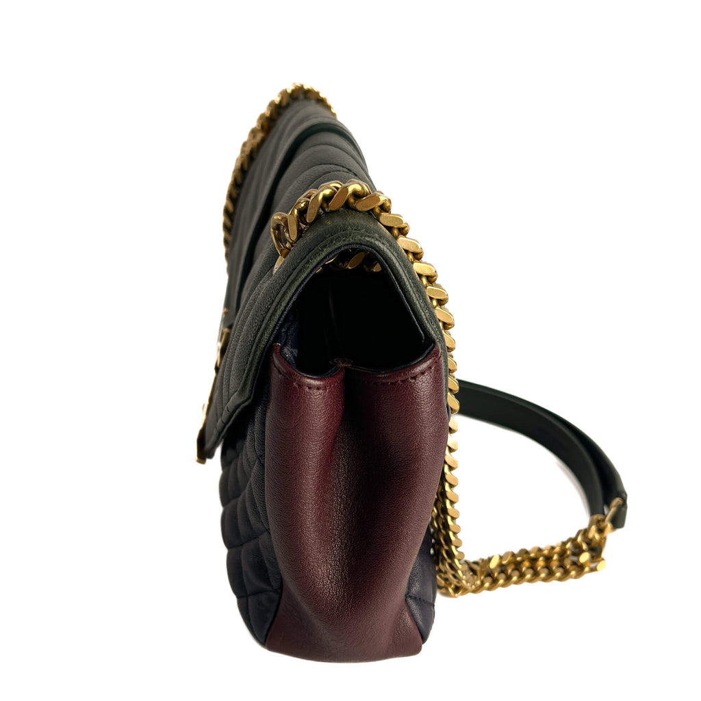 Second hand Saint Laurent Envelope Small Leather Chevron Quilted Shoulder Bag Tricolor - Tabita Bags
