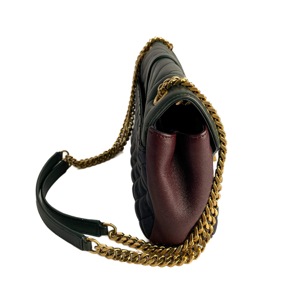 Second hand Saint Laurent Envelope Small Leather Chevron Quilted Shoulder Bag Tricolor - Tabita Bags