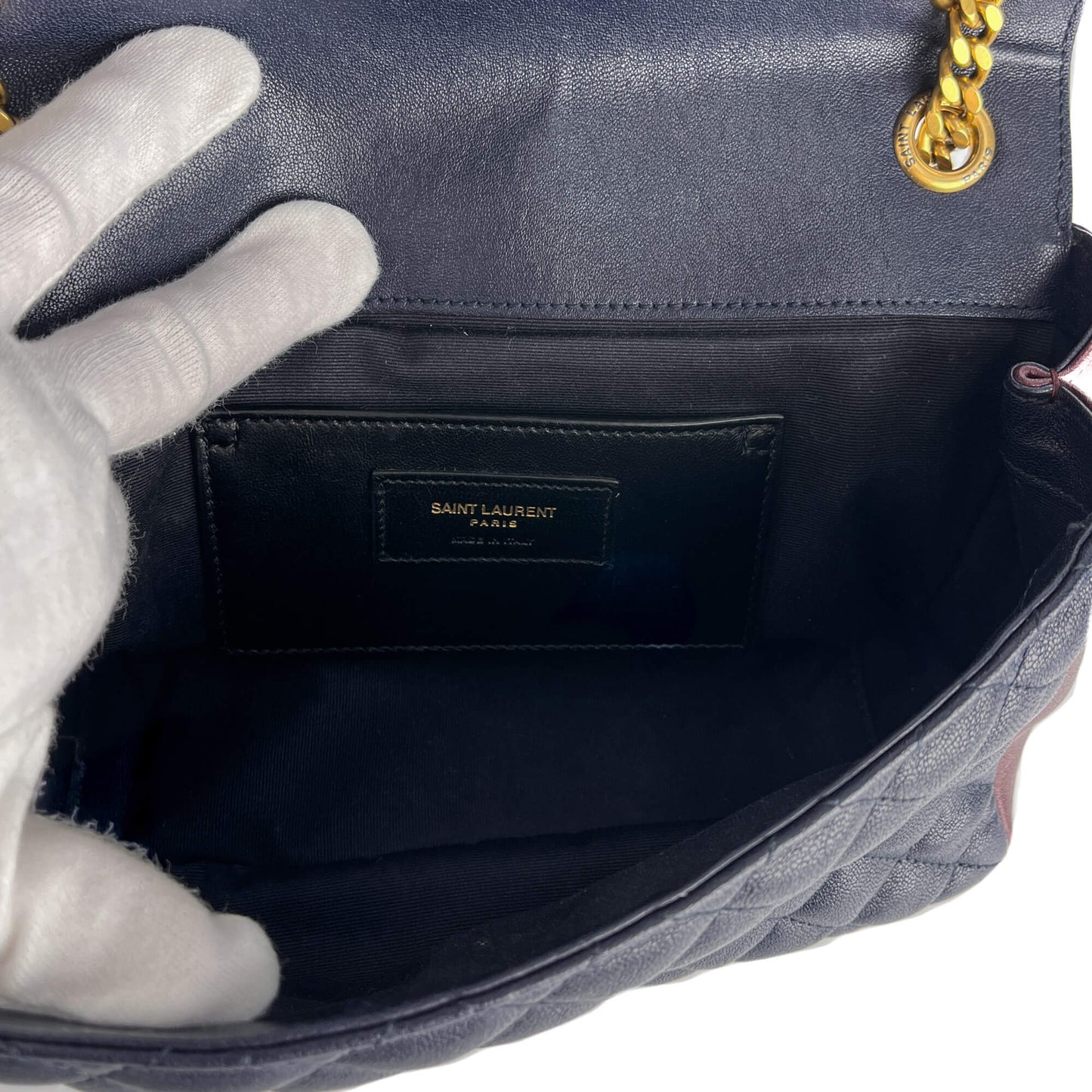 Second hand Saint Laurent Envelope Small Leather Chevron Quilted Shoulder Bag Tricolor - Tabita Bags