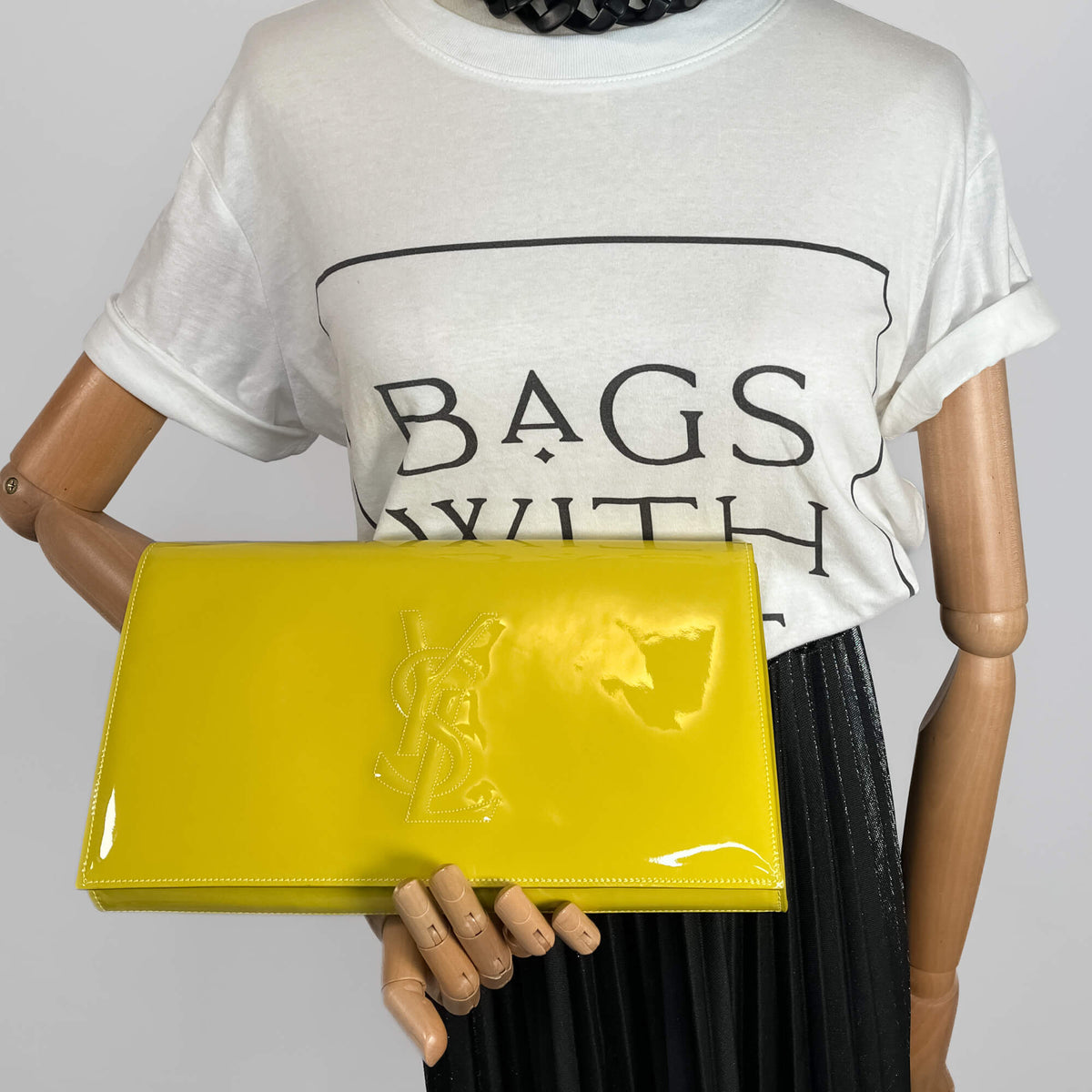 Second hand Saint Laurent Flap Clutch Patent Leather Yellow - Tabita Bags